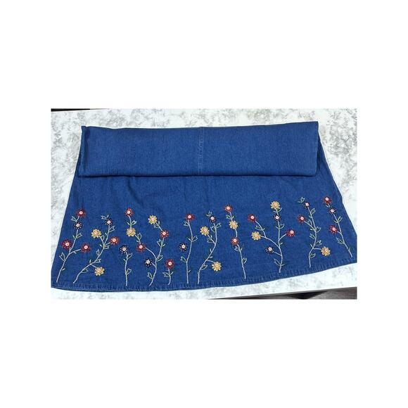 VTG 90's Life Style Plus Maxi Dress 2X Blue Denim Sleeveless Embroidery Floral - Picture 4 of 7